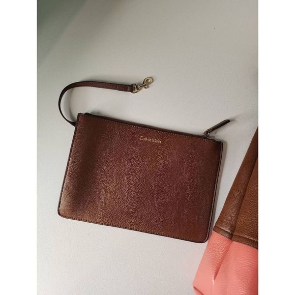 Calvin Klein Novelty PVC Reversible Tote Salmon/Browm Luggage - Picture 3 of 7